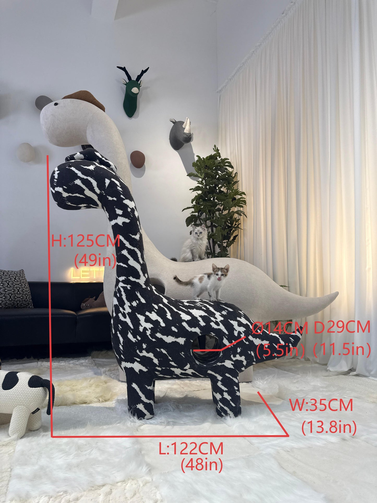 1.25Meters Dinosaur Cat Tree with Cave-Pet Friendly Furniture