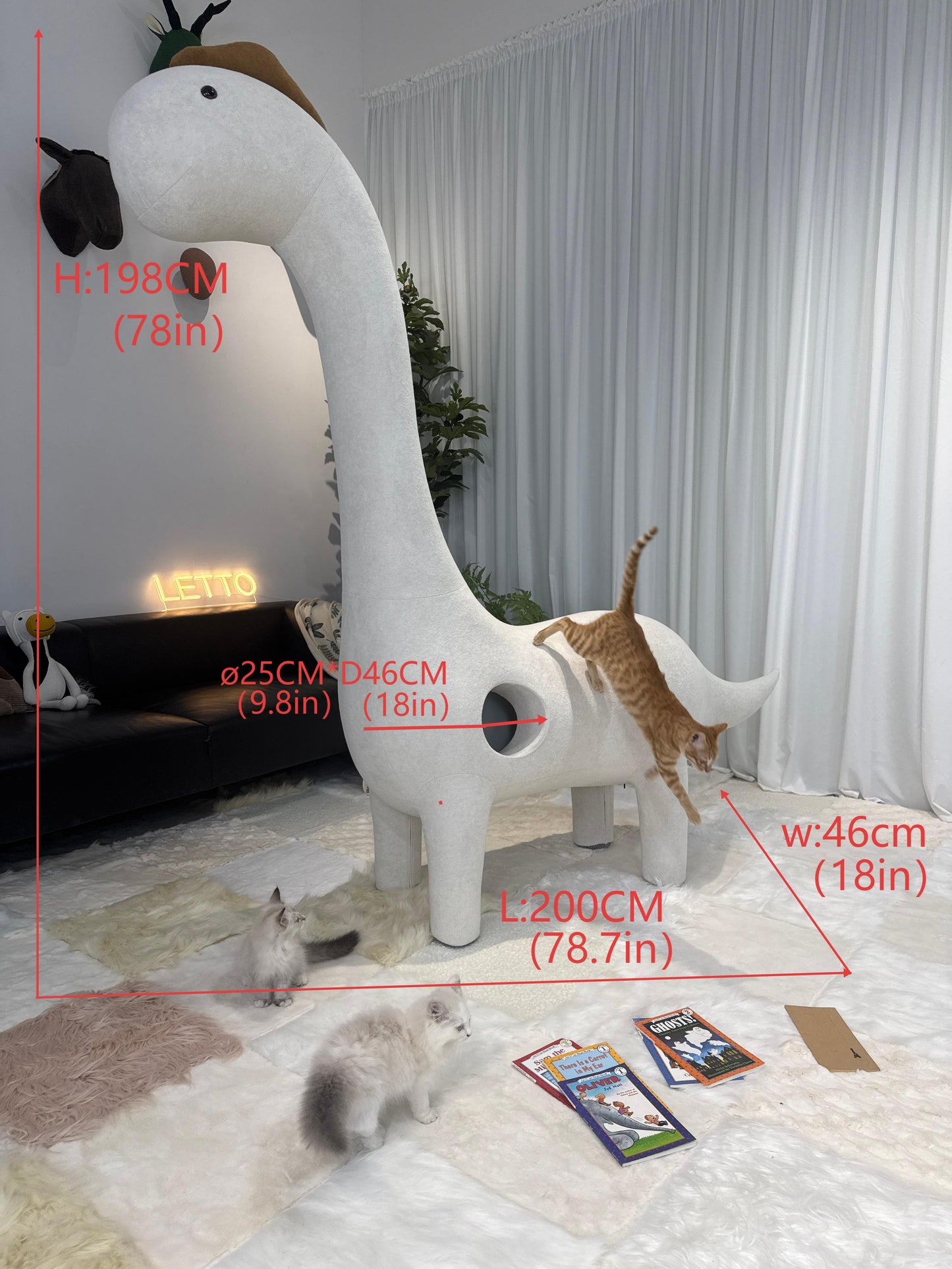 Dinosaurio gigante de 2 metros con nido para gatos - Muebles aptos para mascotas