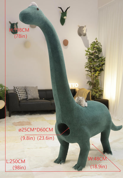 Versión mejorada con perrera para gatos, braquiosaurio gigante de 2 metros, muebles aptos para mascotas.